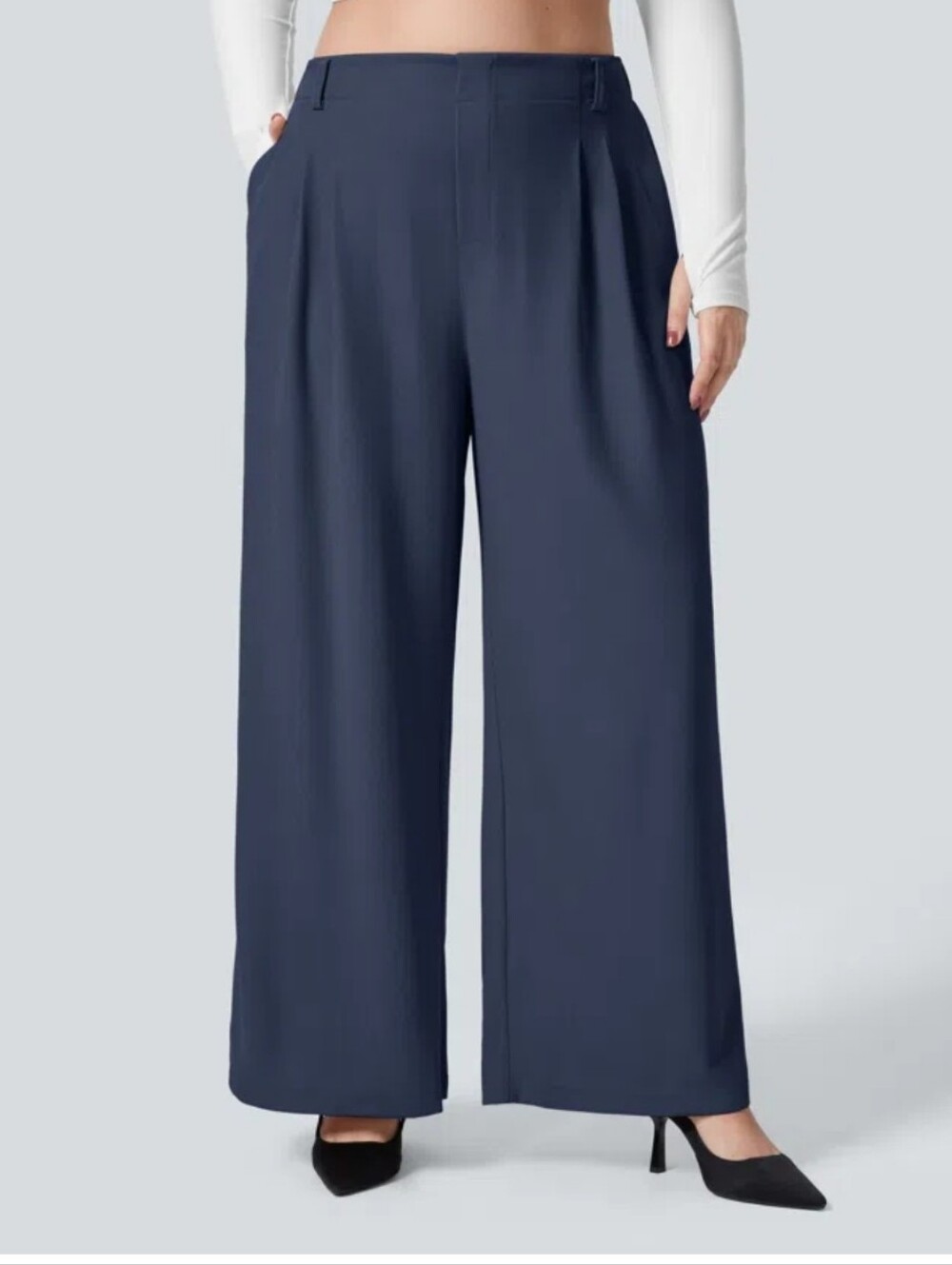Halara Flex High Waisted Pocket Wide Leg Waffle Work Pants In Harbor Ink Blue